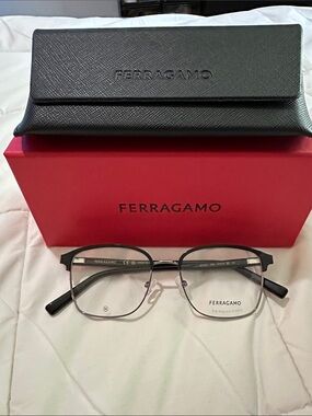 Salvatore Ferragamo Black and Silver Metal Frame Eyeglasses